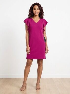 NWT Liverpool Los Angeles Magenta Ruffle Sleeve Dress